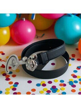 DISNEY Mickey Mouse Women's Silver Black Logo Belt Size Small NEW NWT